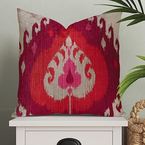 Ikat - Funda de almohada estilo chinoiserie, color rojo, rosa, fucsia, funda de almohada europea, funda de cojín asiática colorida de 20 x 20
