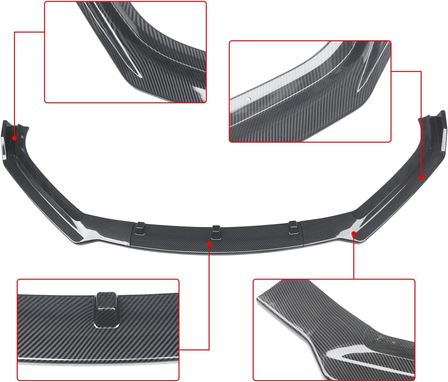 NINTE Front Bumper Lip for 2017 2018 Sedan 4-Door Audi A4 Sport ABS Painted 3 Pieces Carbon Fiber Coating Lower Bumper Splitter Front Lip Spoiler Body Kit