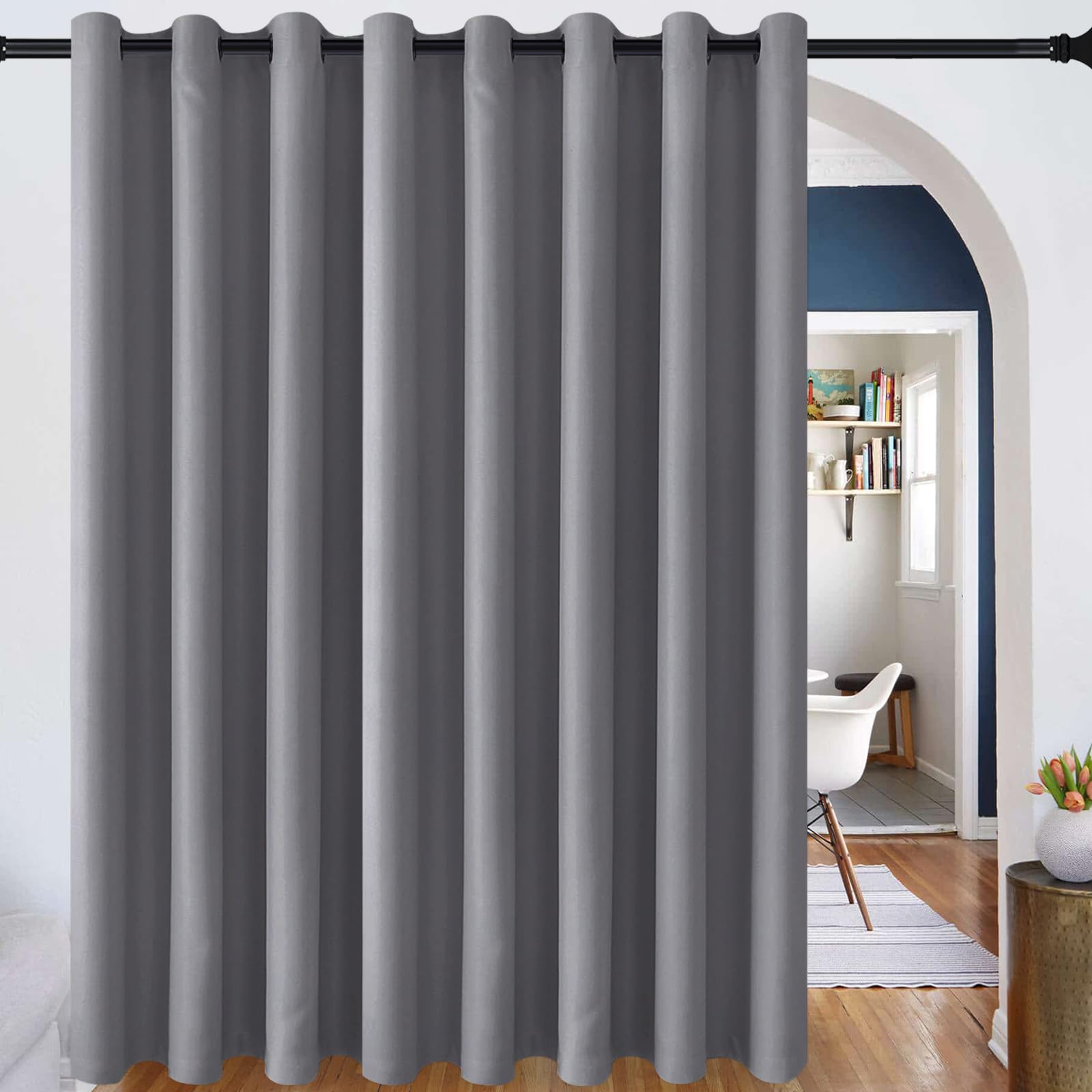 DWCN Light Grey Blackout Curtain Panel for Bedroom - Thermal Insulated Energy Saving Grommet Blackout Drapery for Patio Door, Room Divider Big Long Curtain (W12' by L9', 1 PC) — image 1