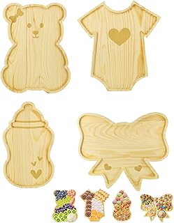 AceList 12.2" Baby Charcuterie Board Letters, 4 Pcs Larger Wooden Baby Shower Pattern Trays Charcuterie Platters for Snack Food Cake Cookies, Decorative Serving Tray for Gender Reveal Birthday(Girl)