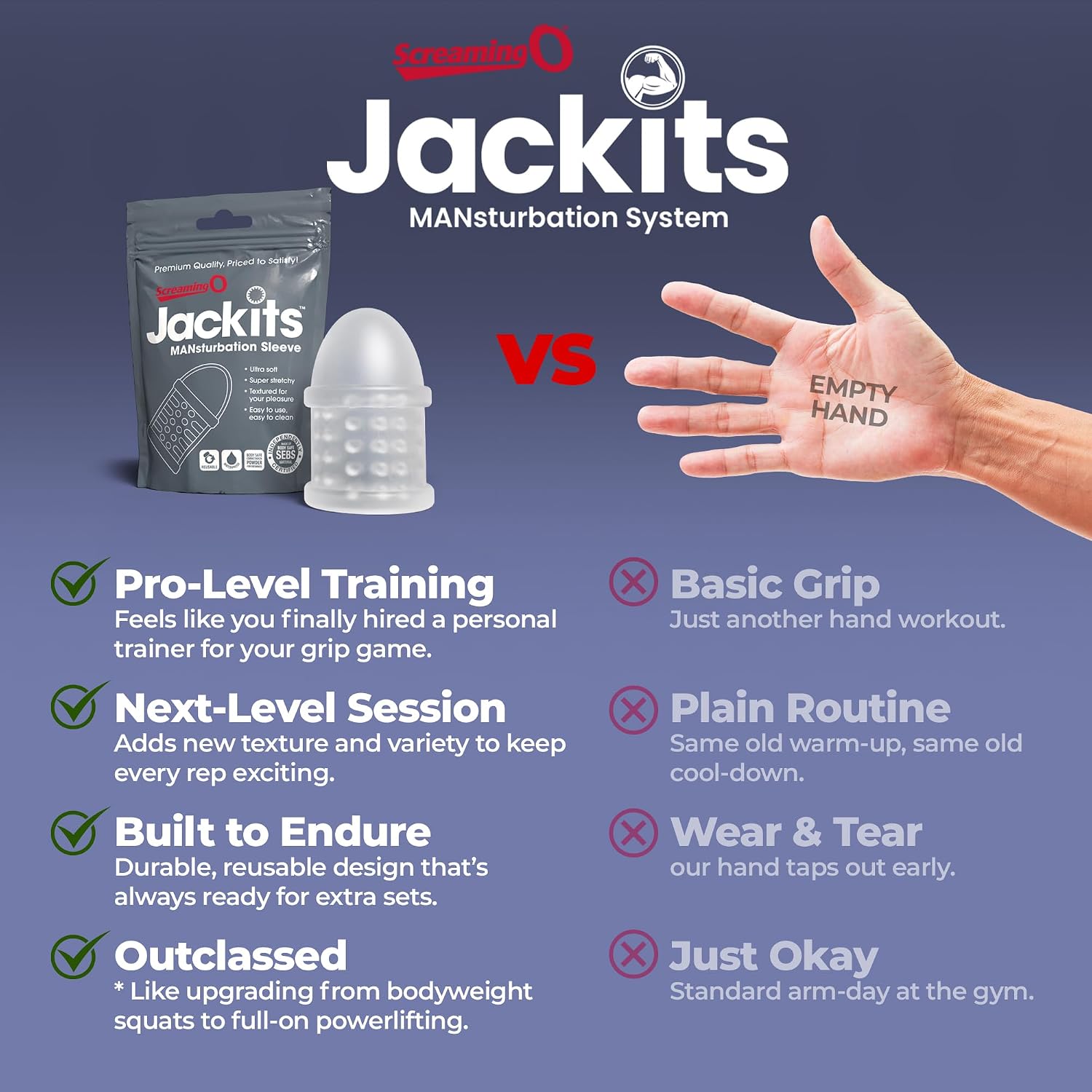 Screaming O Jackits Mansturbation Sleeve in Pop Box, Clear - Solo Toy for Men - Pleasure Enhancer - Male Sex Toy | Reusable masturbation sleeve for solo use; body-safe SEBS, textured nubs, stretchy, easy clean