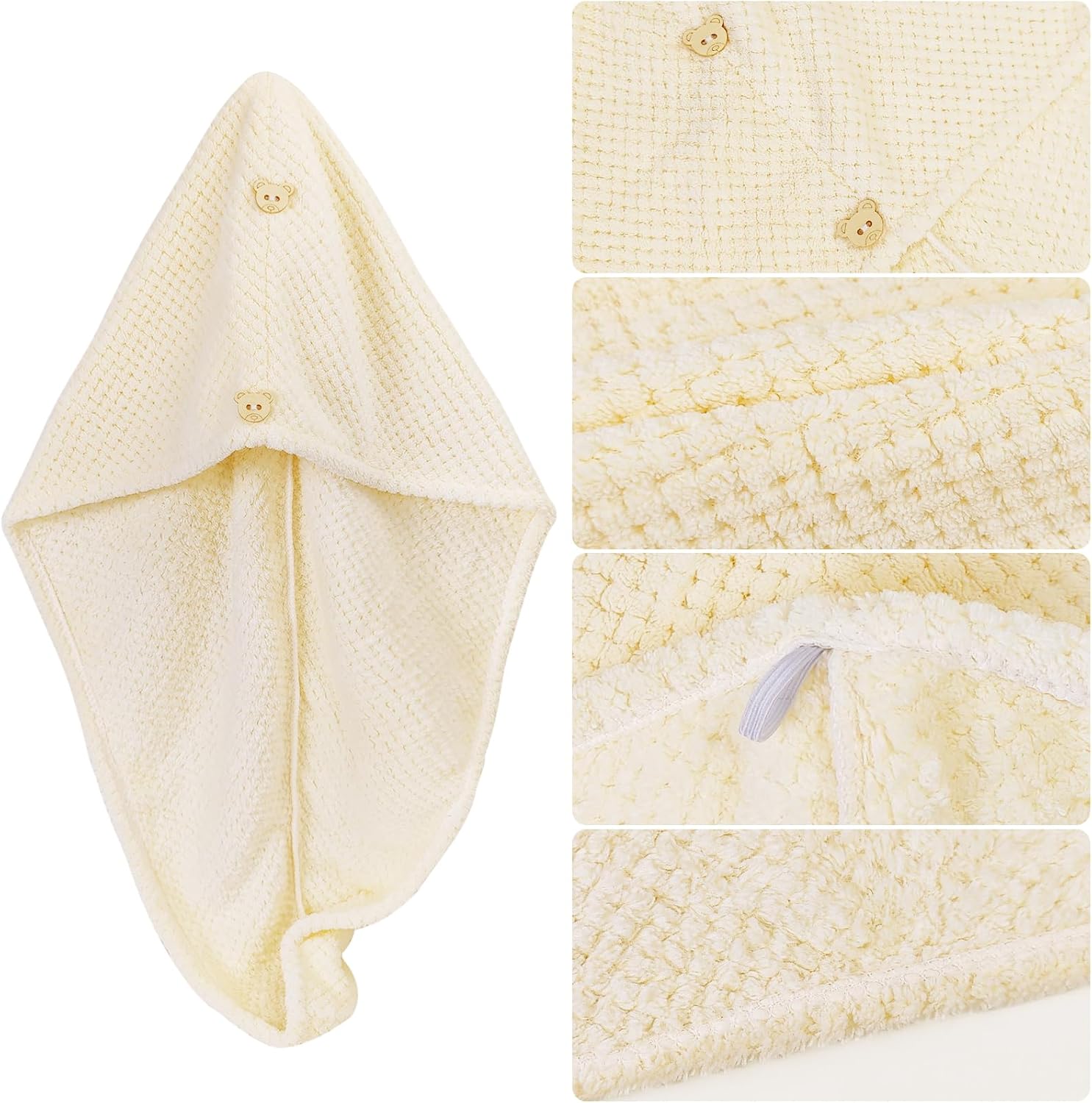 2 Pack Microfiber Hair Towel Wrap for Women, Super Absorbent & Fast Drying Hair Turban with Pineapple Plaid Weave, Anti-Frizz Head Wraps for Curly, Long & Thick Hair - Pink & Beige