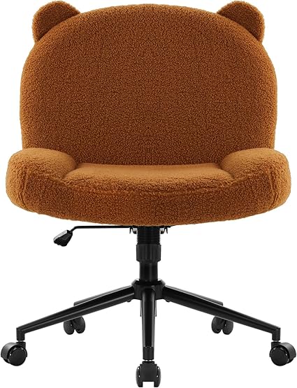 Armless Office Desk Chair with Wheels,Ergonomic Criss Cross Legged Computer Chair with Fabric Padded, Height Adjustable Wide Seat Vanity Chair,Mid Back Task Chair for Home, Bedroom (Brown)