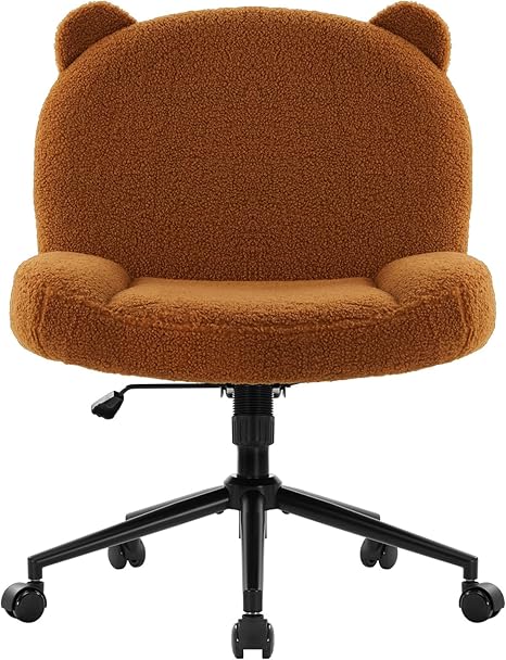 Armless Office Desk Chair with Wheels,Ergonomic Criss Cross Legged Computer Chair with Fabric Padded, Height Adjustable Wide Seat Vanity Chair,Mid Back Task Chair for Home, Bedroom (Brown)