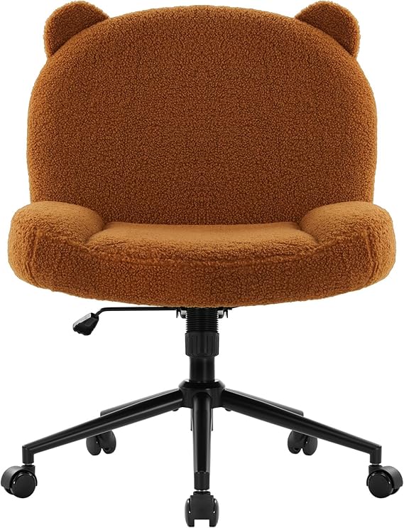 Armless Office Desk Chair with Wheels,Ergonomic Criss Cross Legged Computer Chair with Fabric Padded, Height Adjustable Wide Seat Vanity Chair,Mid Back Task Chair for Home, Bedroom (Brown)