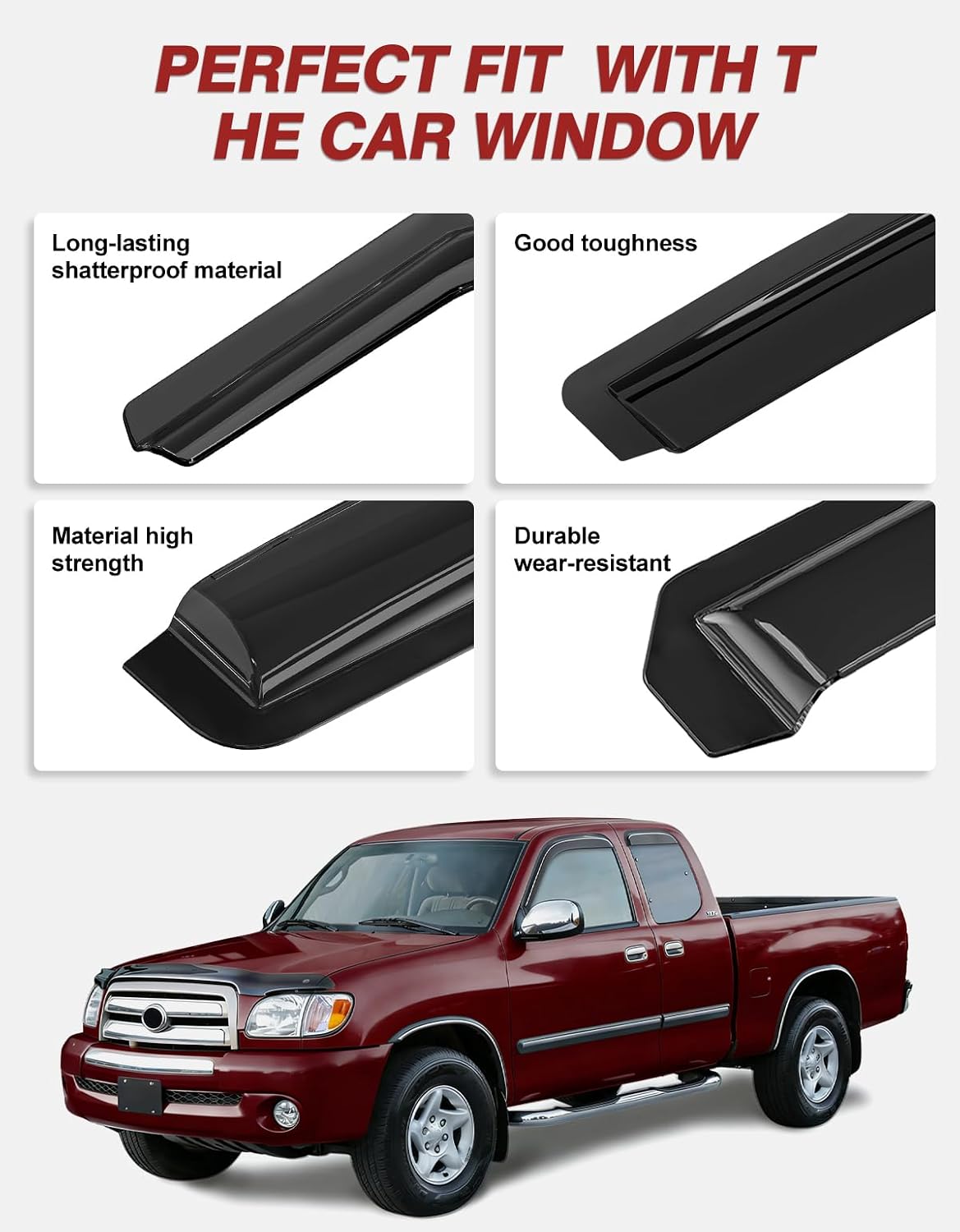 Outside-Mount Window Rain Guards Fit for Toyota Tundra 2000-2006 Extended Cab, Window Visors Wind Deflector Dark Smoke Vent Shades for 00-06 Toyota Tundra Extended Cab