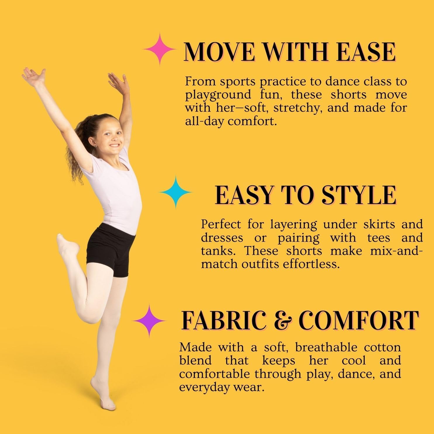 Popular Girls Cotton Undershorts for Dresses, 4 Pack - Solid & Tie Dye Under Dress Shorts, Cartwheel Sports Undershorts - Image 3