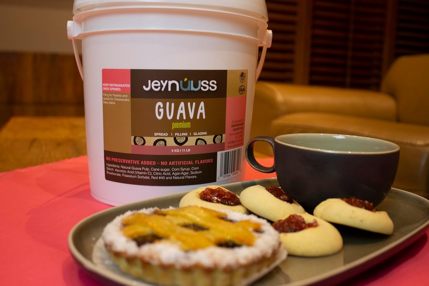 Jeynuuss Premium Guava Cake and Pastry Filling, (11 LB) Bulk Guava Paste for Baking, Pies, Donuts & Empanadas - Kosher & Gluten-Free - Gourmet Fruit Jelly, Pasta de Guayaba, Ate de Guayaba