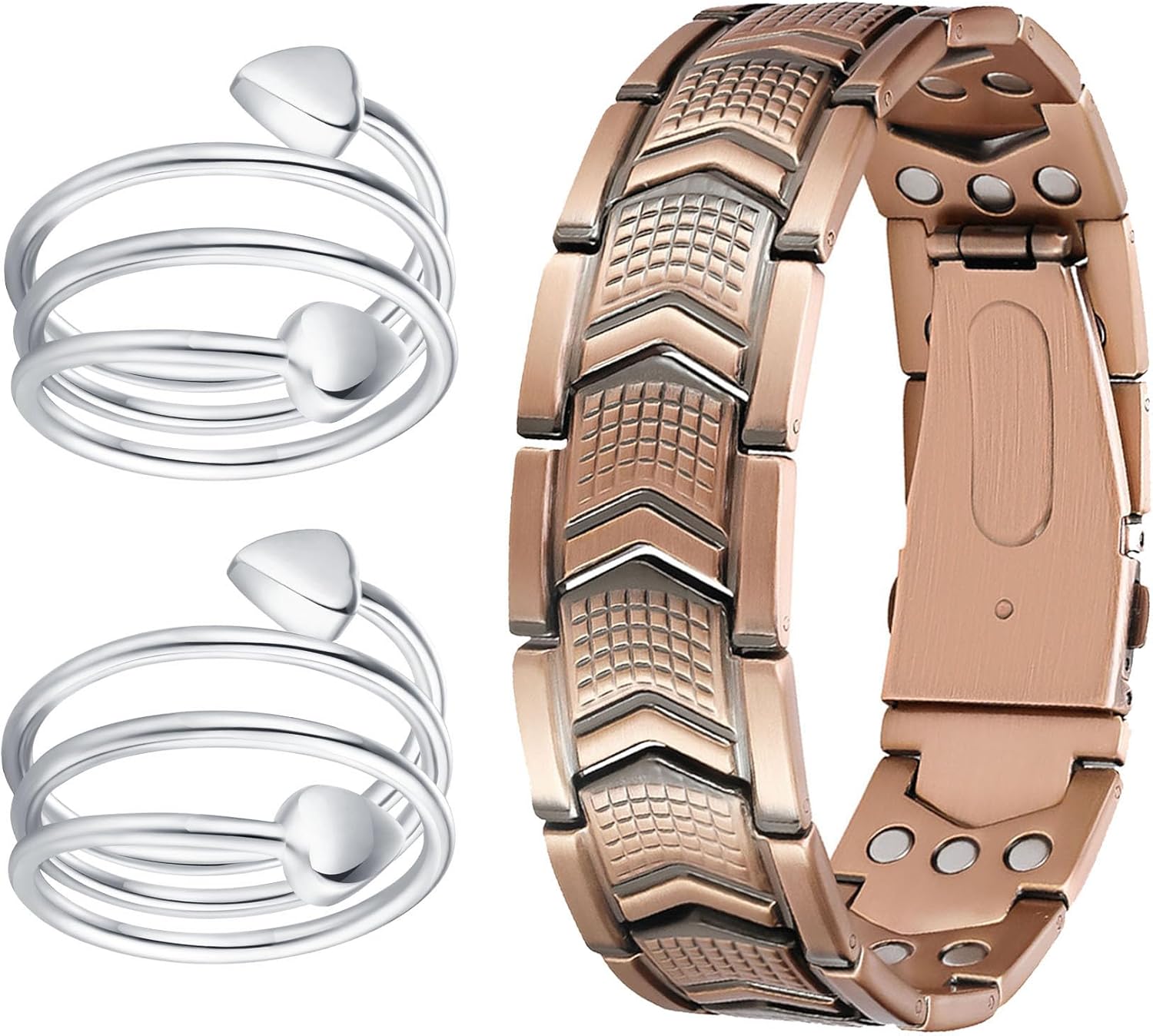 Feraco Copper Bracelet 3X Strength,Copper Rings,2 Magnetic Therapy Copper Jewelry with Powerful 3800 Gauss Magnets,Gift for Men Women