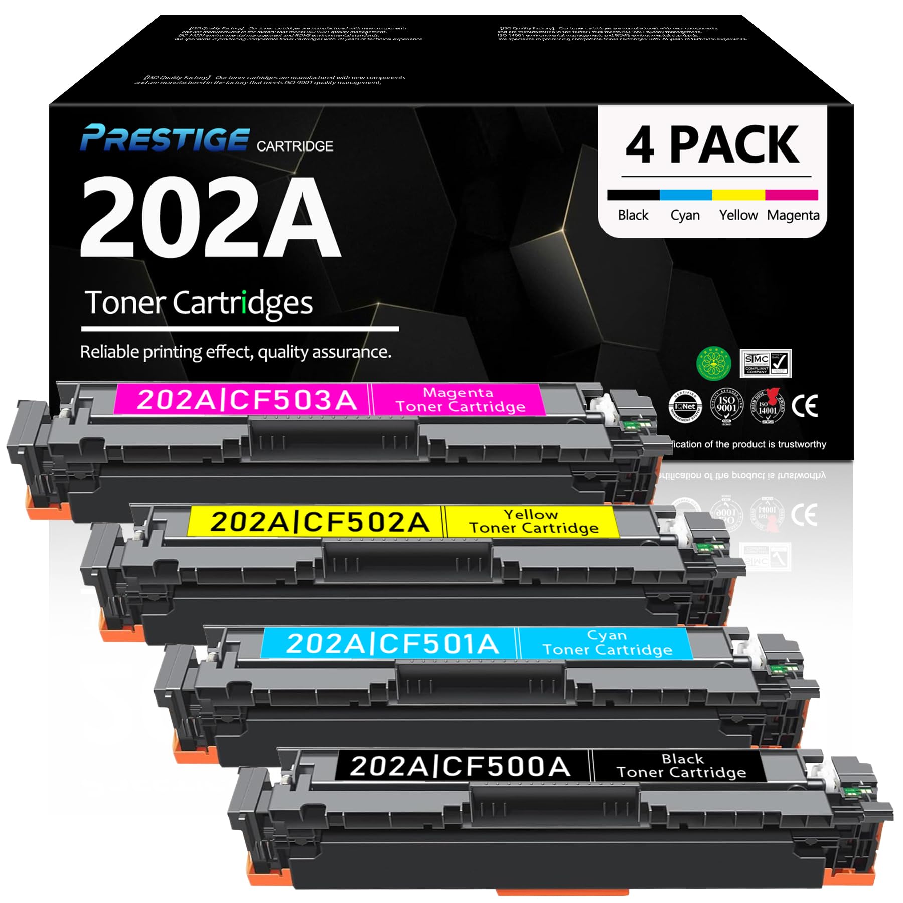 202A Toner Cartridges 4-Pack, M281fdw M281cdw M254dw Toner Cartridge, Replacement for HP 202A 202X Compatible with Color LaserJet Pro MFP M280 M281