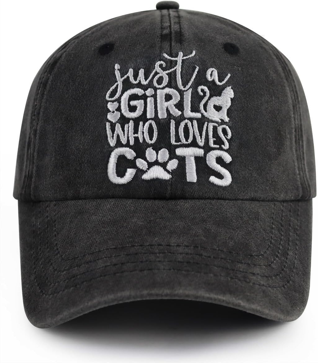 Just a Girl Who Loves Cats Hat for Women, Funny Adjustable Embroidered Cat Mom Baseball Cap