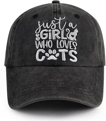 Just a Girl Who Loves Cats Hat for Women, Funny Adjustable Embroidered Cat Mom Baseball Cap