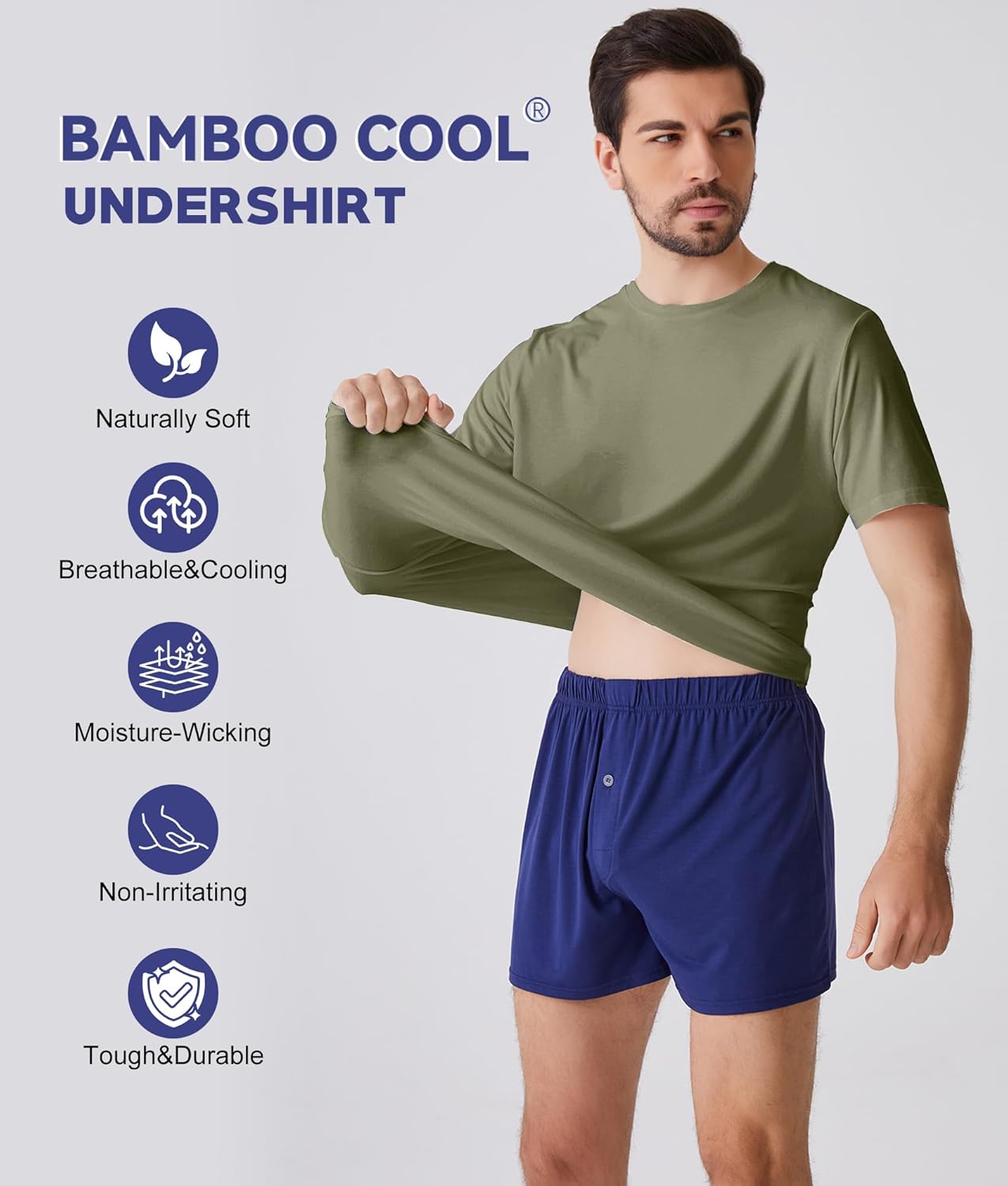 BAMBOO COOL Mens Undershirts Pack, Soft T Shirts for Men, Moisture Wicking Tees, Stretchy Breathable Crew Neck Inner Shirt