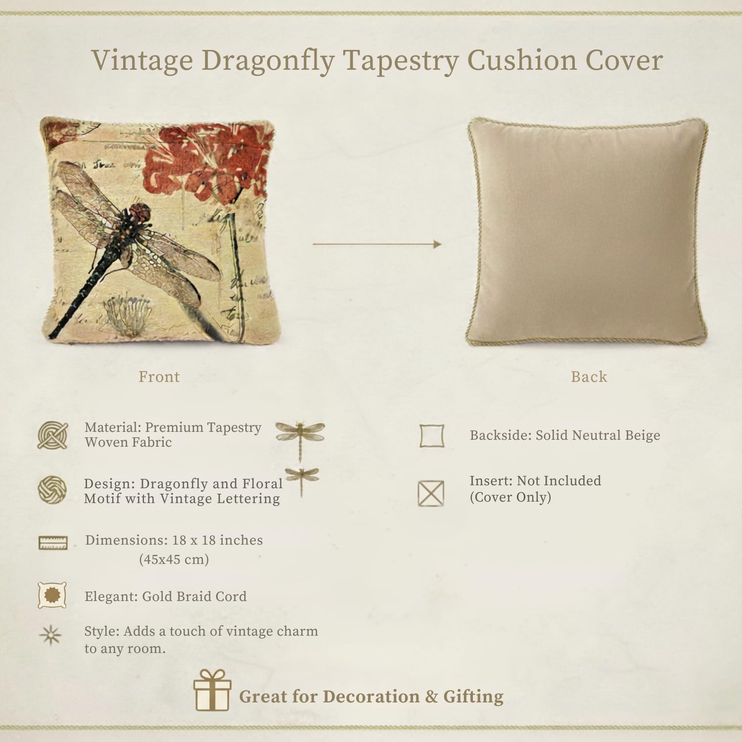 Tache 2 Piece 18 x 18 inch Square Exotic Vintage European Fly High Dragonfly Decorative Cushion Pillow Throw Cover Set