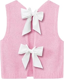 Imily Bela Womens Sweater Vest Bow Tie Back Casual Knit Crop Tank Tops | Loose Summer Tops, Dressy Sleeveless Pullover, Crochet Tank, Vacation Outfits, Cute Y2K Sleeveless Top 2026,Fall Cardigan