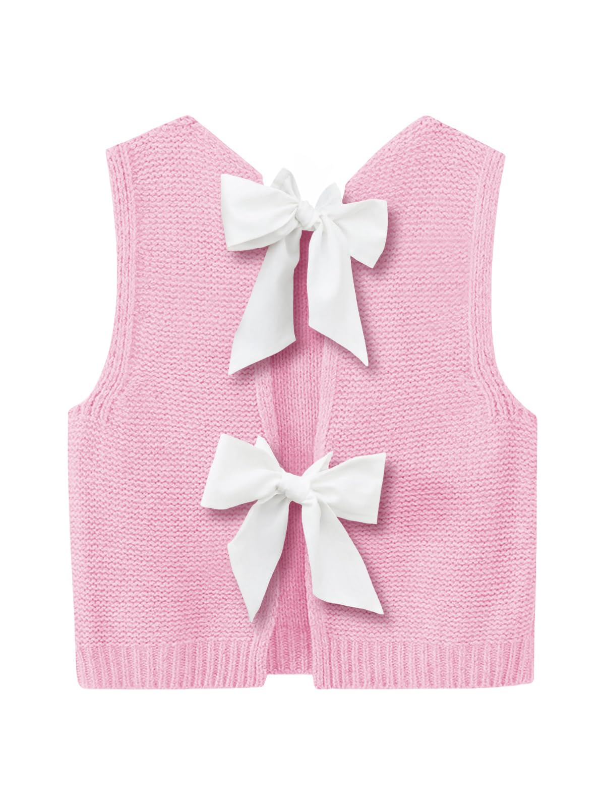 Imily Bela Womens Sweater Vest Top Summer Bow Tie Back Sleeveless Casual Knit Crop Tank Tops
