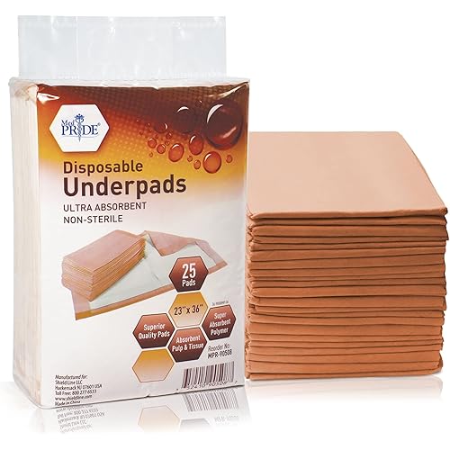 MED PRIDE Disposable Underpads 23”x36” | Super Absorbent Incontinence Pads, for Kids, Adults, Elderly, & Pets | for Bedding Protection & Puppy Training | Prevents Leakage & Accidents | 25 Count