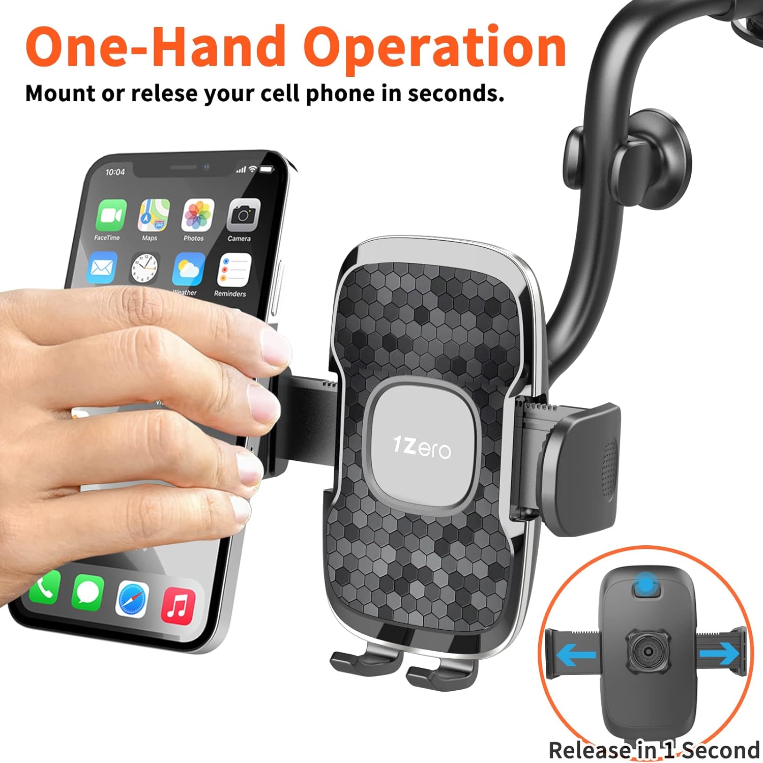 1Zero Car Phone Holder Mount [Flexible Gooseneck Long Arm] Hands-Free Cell Phone Holder for Car [Case Friendly] Dashboard Windshield Air Vent Smartphone Holder Strong Suction Cup Anti-Shake Stabilizer : Cell Phones & Accessories