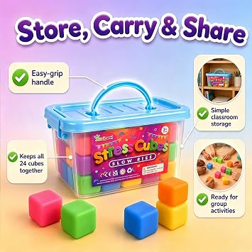 24 Pack Slow Rising Stress Cube, Large Size Dough Stress Balls Fidget Toys for Stress Relief, Pull Stretch Fidgets for Classroom Prize Box Toys, Classroom Reward for Student