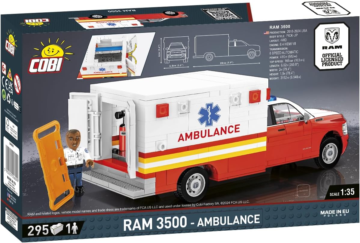 COBI Dodge RAM 3500 Ambulance Building Set, 295 Pieces