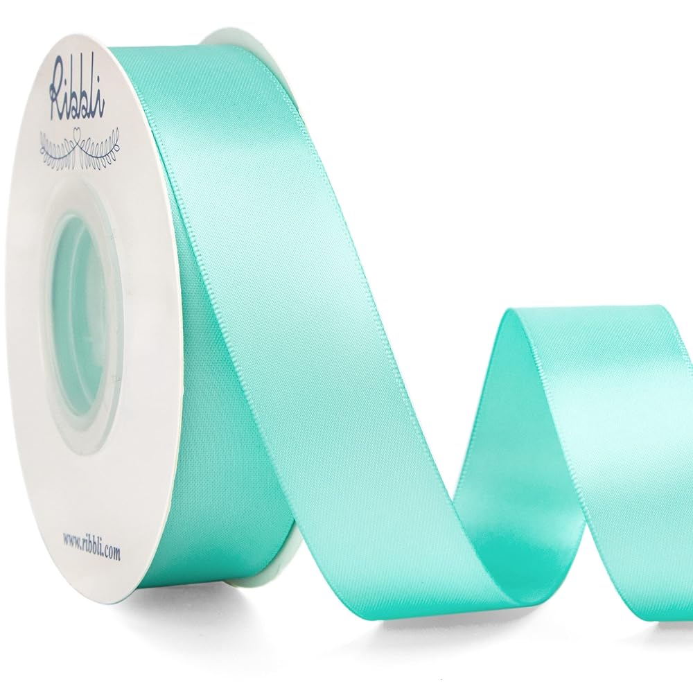Ribbli Aqua Blue Double Faced Satin Ribbon,1 x Continuous 25 Yards,Use for Bows Bouquet,Gift Wrapping,Wedding Decoration