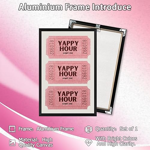 Miniatura 8 de Póster vintage de boletos de Yappy Hour, pintura en lienzo retro de buenos tiempos, arte de pared estético de moda rosa bebé para dormitorio, sala