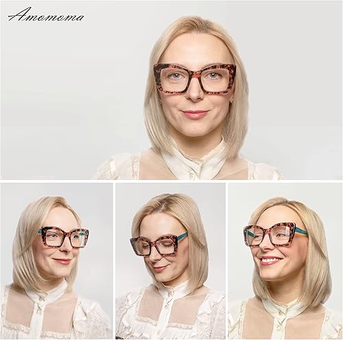 Miniatura 2 de Paquete de 3 lentes de lectura cuadrados retro para mujer, a la moda, bloqueo de luz azul, lectores de 1.5 con bisagra de resorte AM6066