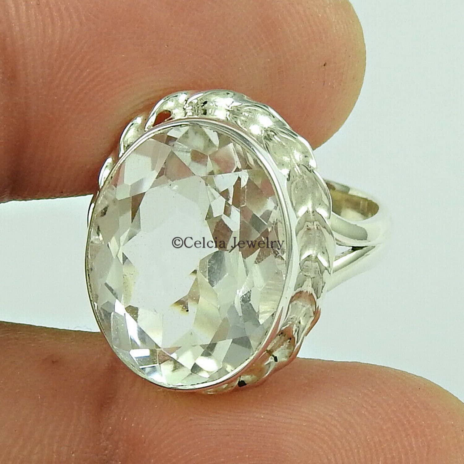 Plata de ley 925 maciza, anillo de piedras preciosas de cuarzo de cristal natural, anillo de declaración, regalos de despedida de soltera, regalos familiares, regalos del día de la madre
