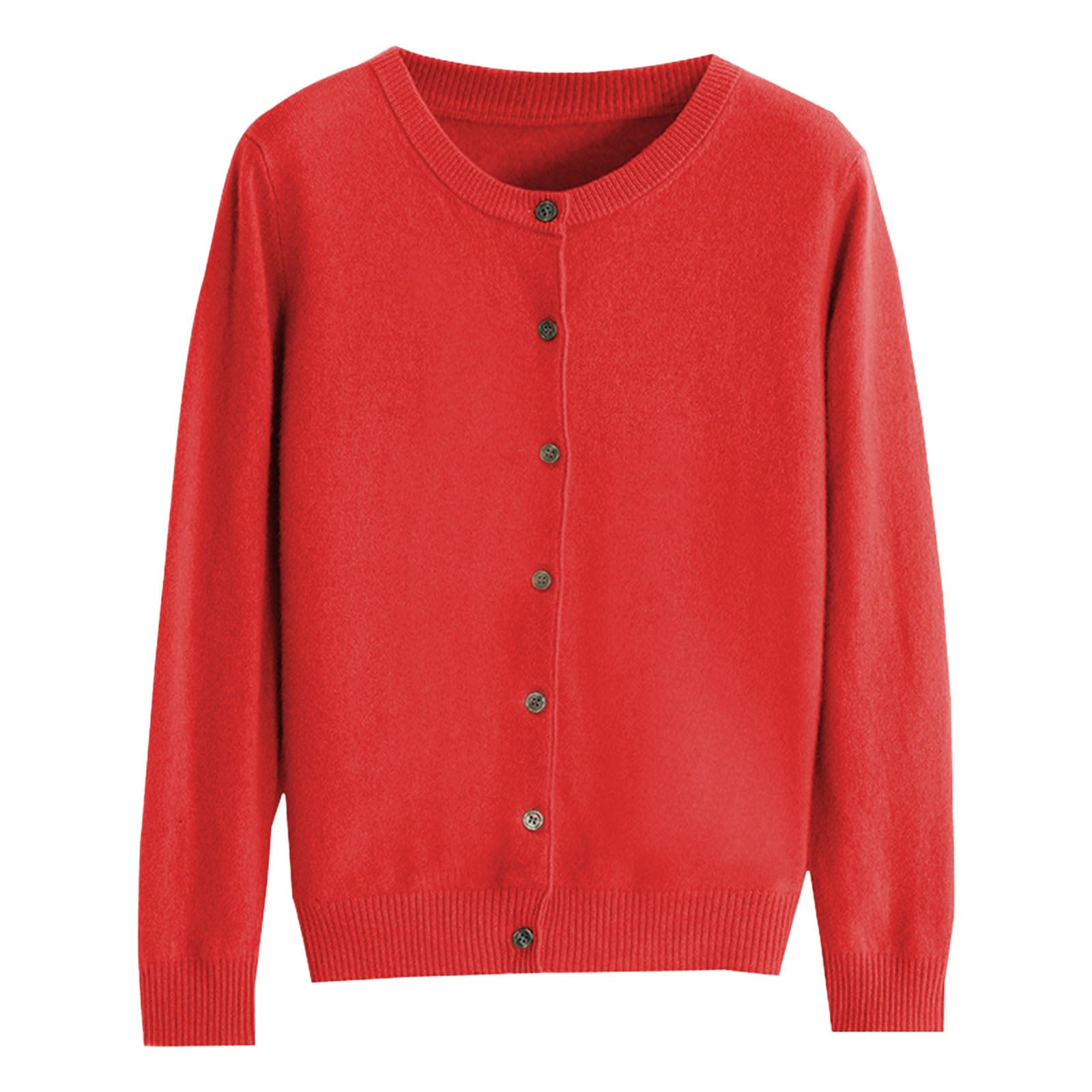 Generisch Cárdigan de cachemira para mujer, cárdigan fino de manga larga, suéter de punto de otoño, chaqueta de punto de color liso, manga larga, cuello redondo, suéter de punto para primavera