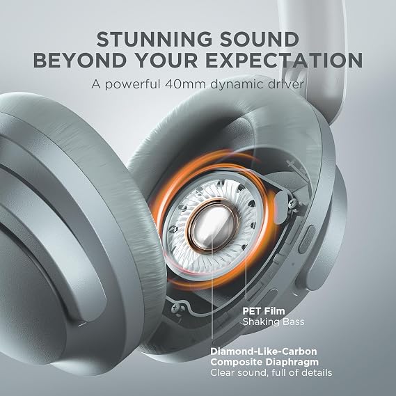 1MORE SonoFlow Noise Cancelling Headphones Bluetooth Headphones with Active Noise Cancellation 70 Hours Playback LDAC Hi-Res Wireless Audio Over Ear Headset Clear Calls (Silver)