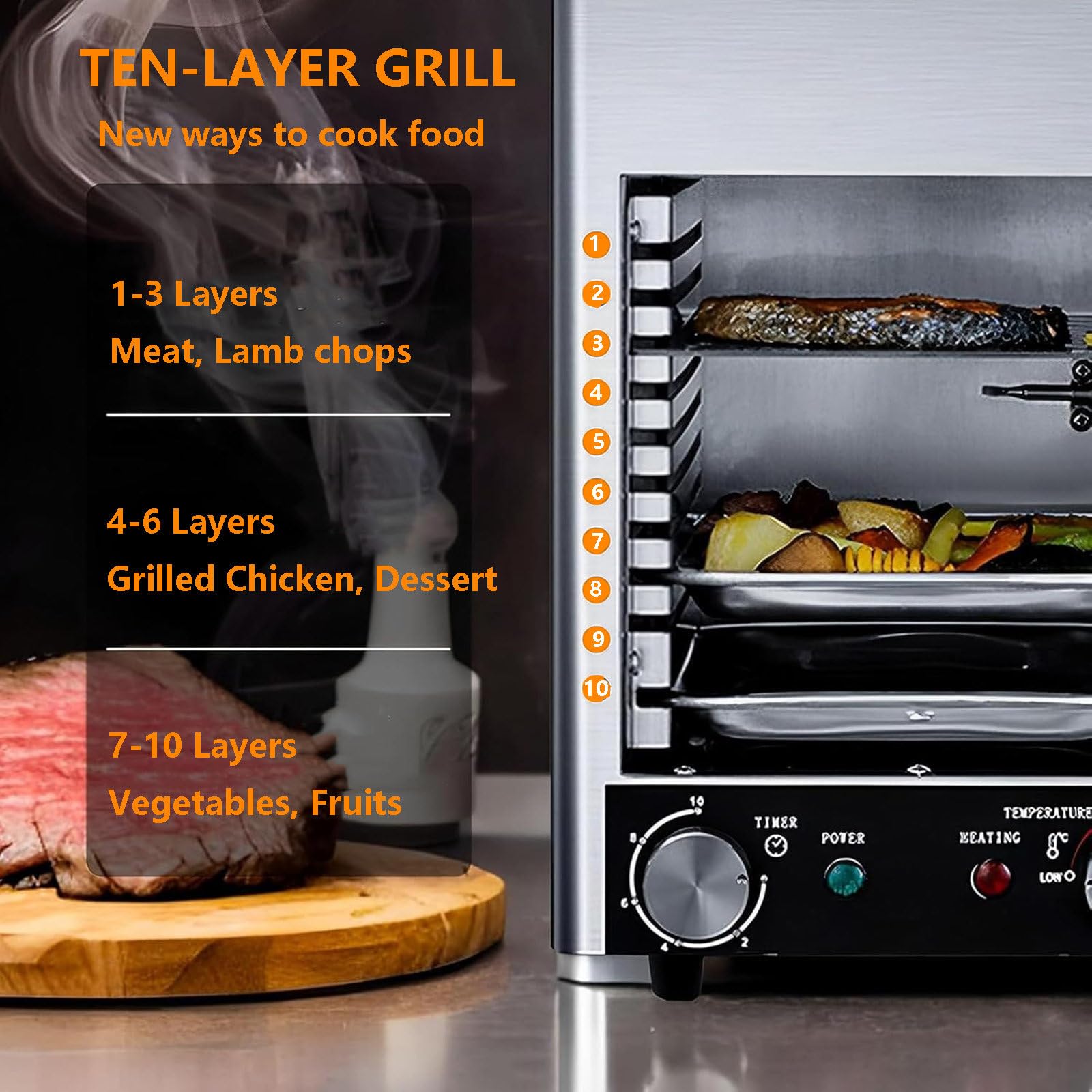 Parrillas eléctricas Teppanyaki, horno comercial para carne, 1700 W/parrilla eléctrica, parrilla para encimera de barbacoa (con 2 guantes, parrilla y bandeja) 3