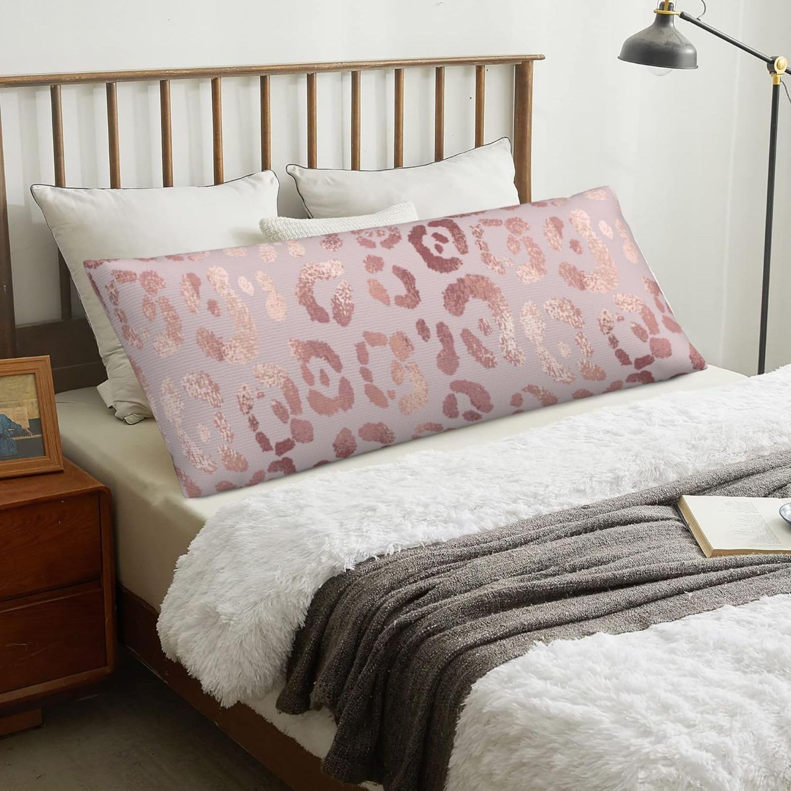Leopard Print Cheetah Rose Gold, Body Pillow Cover with Zipper,Long Body Pillowcase 20 x 60 in