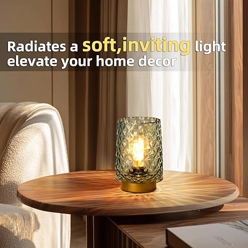 Miniatura 6 de MJ - Lámpara inalámbrica con temporizador, funciona con pilas, lámpara estética verde para decoración de estantes, lámparas de batería para encimera