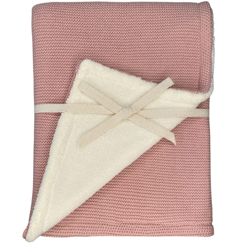 DIKOS Coperta invernale per neonati, di alta qualità, colore: rosa scuro, morbida coperta invernale per neonate, in cotone biologico e caldo pile (Oeko-Tex 100), regalo elegante per la nascita (rosa)