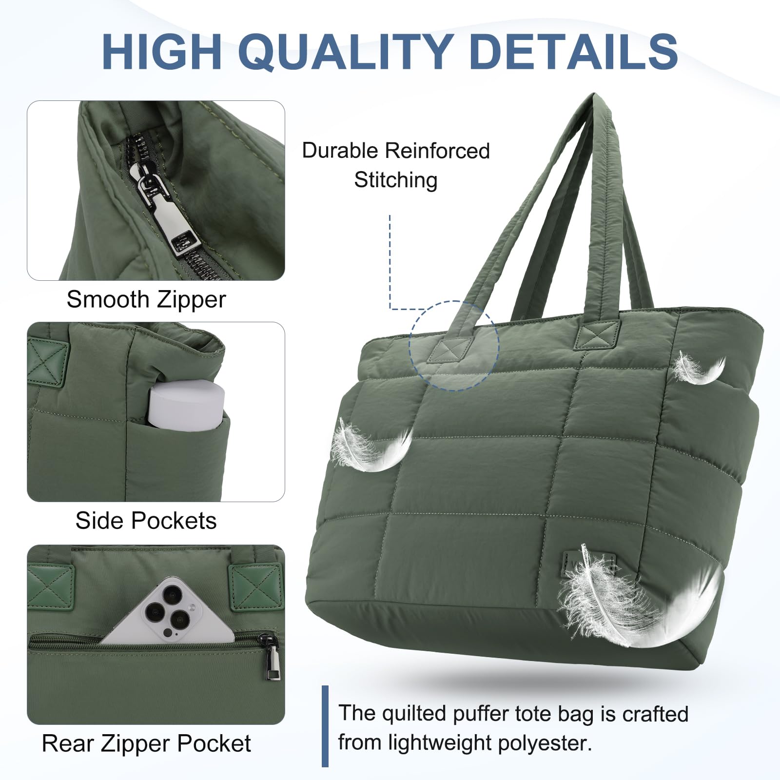 VASCHY Bolso Acolchado Grande Mujer Poliéster Impermeable 19.5L