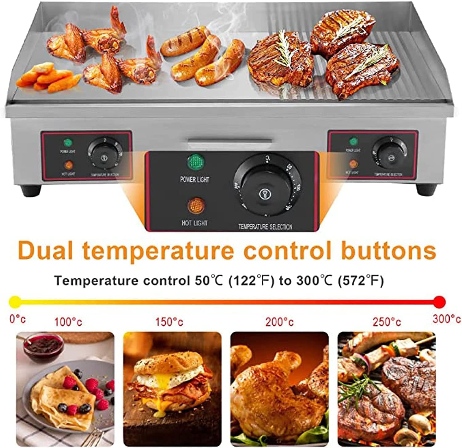 Commercial Iron Plate Electric Frying Pan, 1/3 Grooved Flat Bottom Pan with Temperature Control, Iron Plate Baking Machine, Manual Cake Grabbing Machine, Gong Baking Machine, Oven