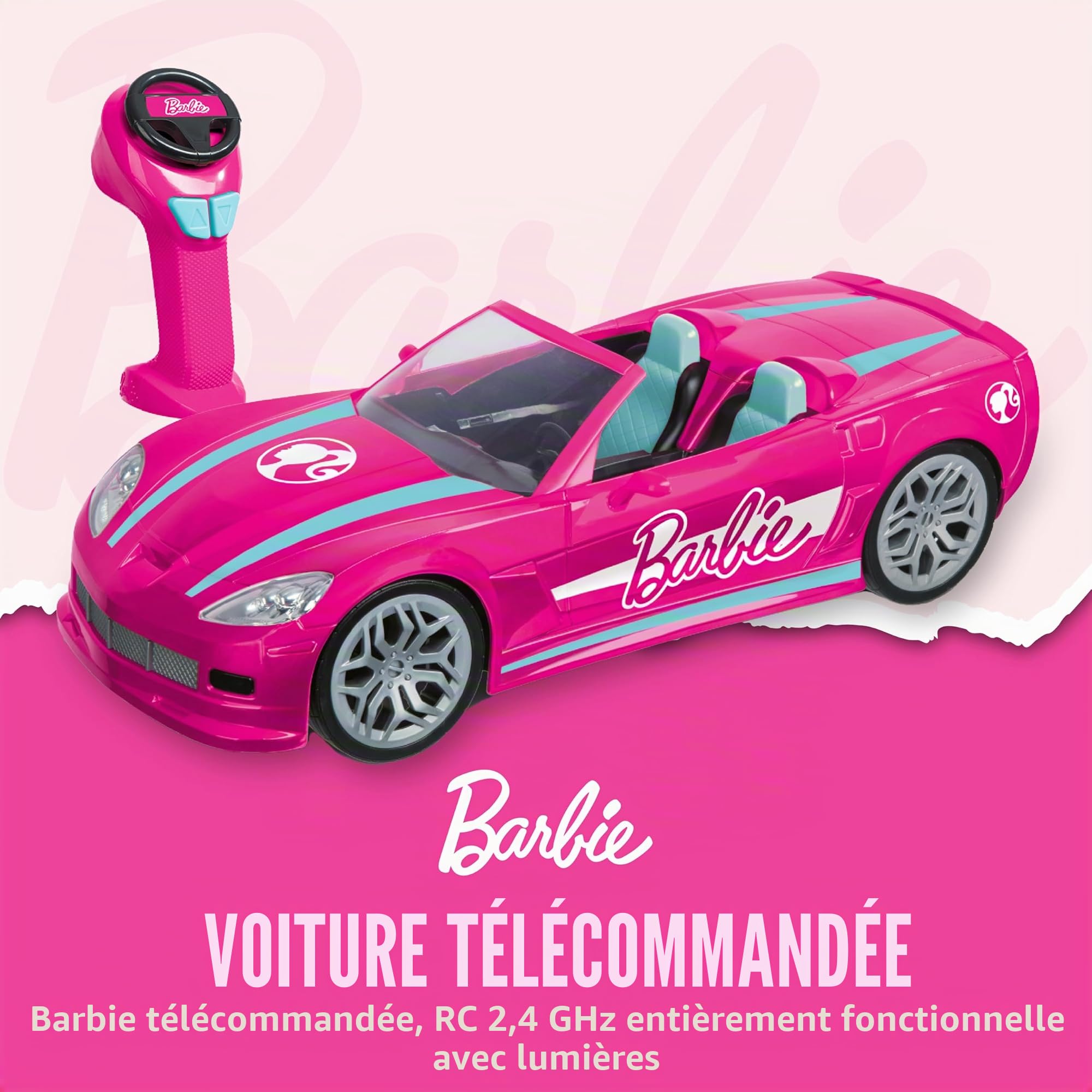 Barbie Dream Voiture télécommandée BladeZ RC 2,4 GHz, lumineuse, compatible deux poupées, 38,1 cm