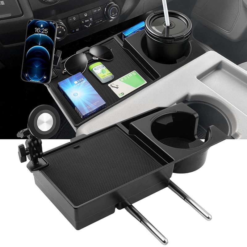 Organizador para Encosto do Banco Central Dianteiro FIILINES com Porta-Copos, Suporte para Celular e Bandeja para Ford F150 F250 F350 F450 F550 F650 2011–2025