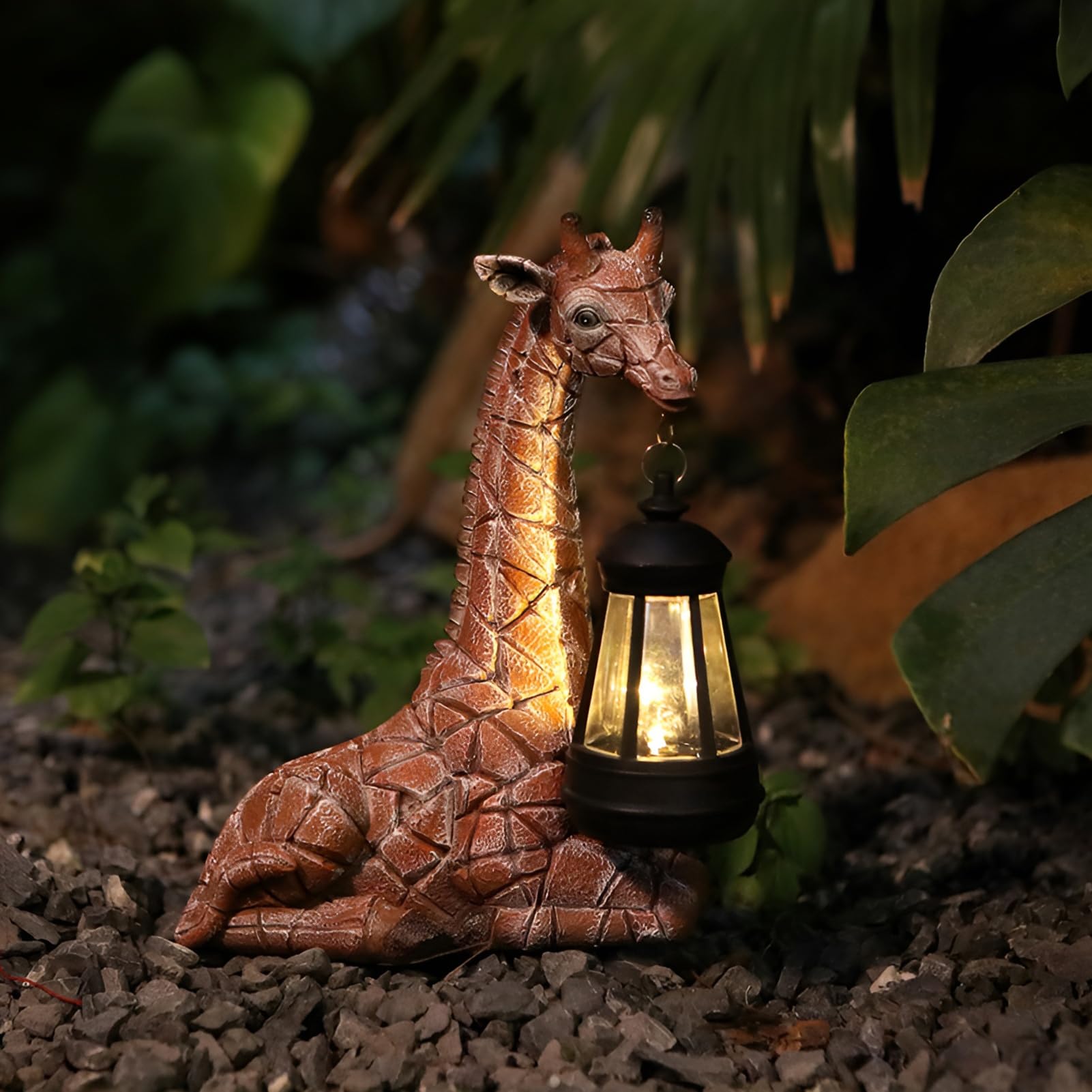 Statue da giardino a energia solare, giraffa con lanterna solare, giraffa resistente alle intemperie, per esterni, scultura in resina, statue di animali per prato, balcone, cortile, terrazza