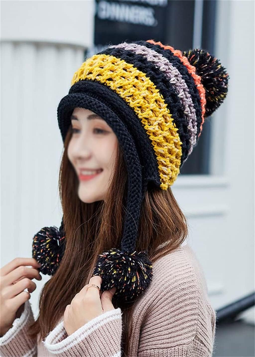Autumn and Winter Wool Hat Warm Ear Protection Women's Knitted Versatile Color Matching Velvet