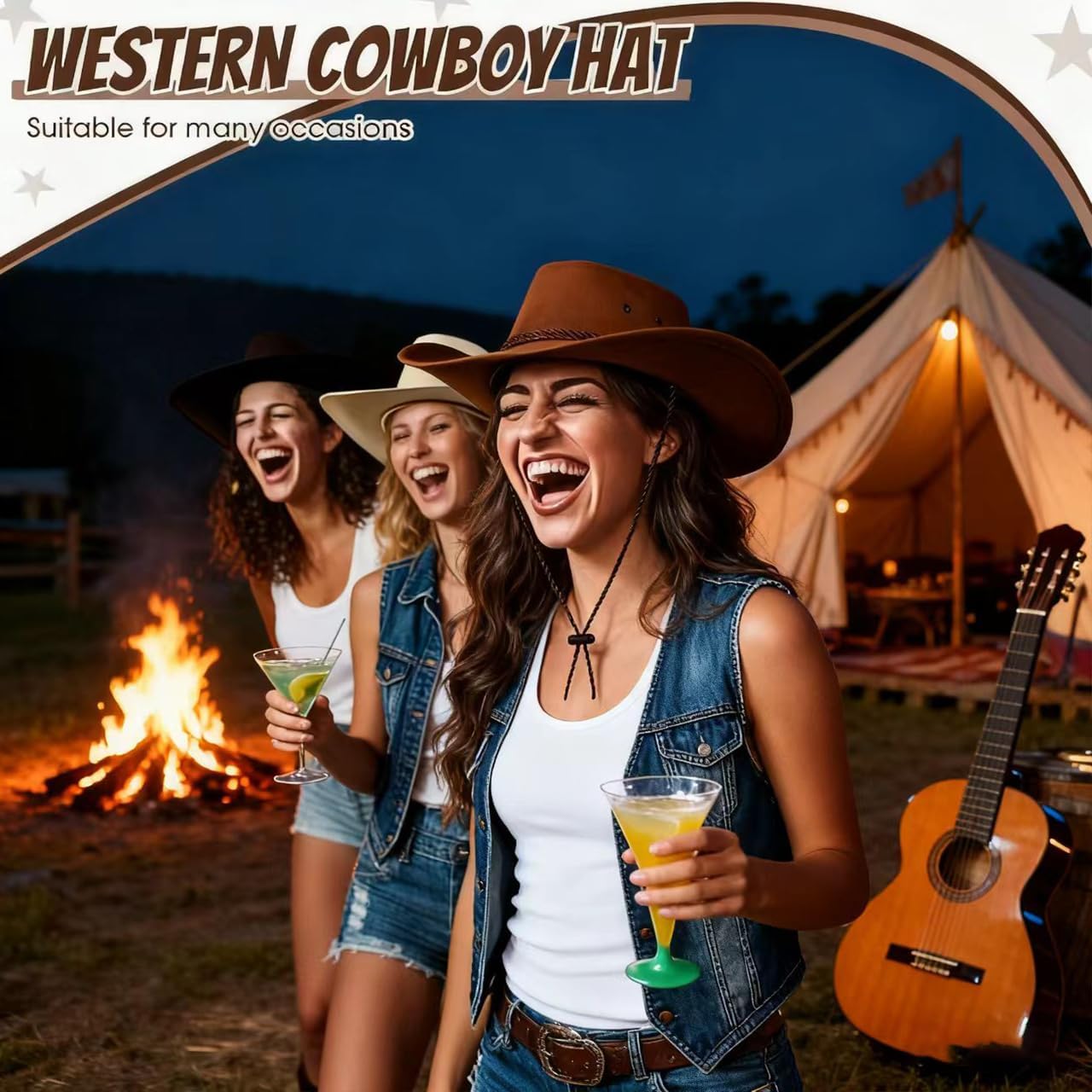 12 Set Wide Brim Cowboy Hat and Bandana for Women Men – 12 Felt Cowgirl Cowboy Hats Bulk with 12 Western Bandanas for Adult Costume Party Multicolored - Image 7