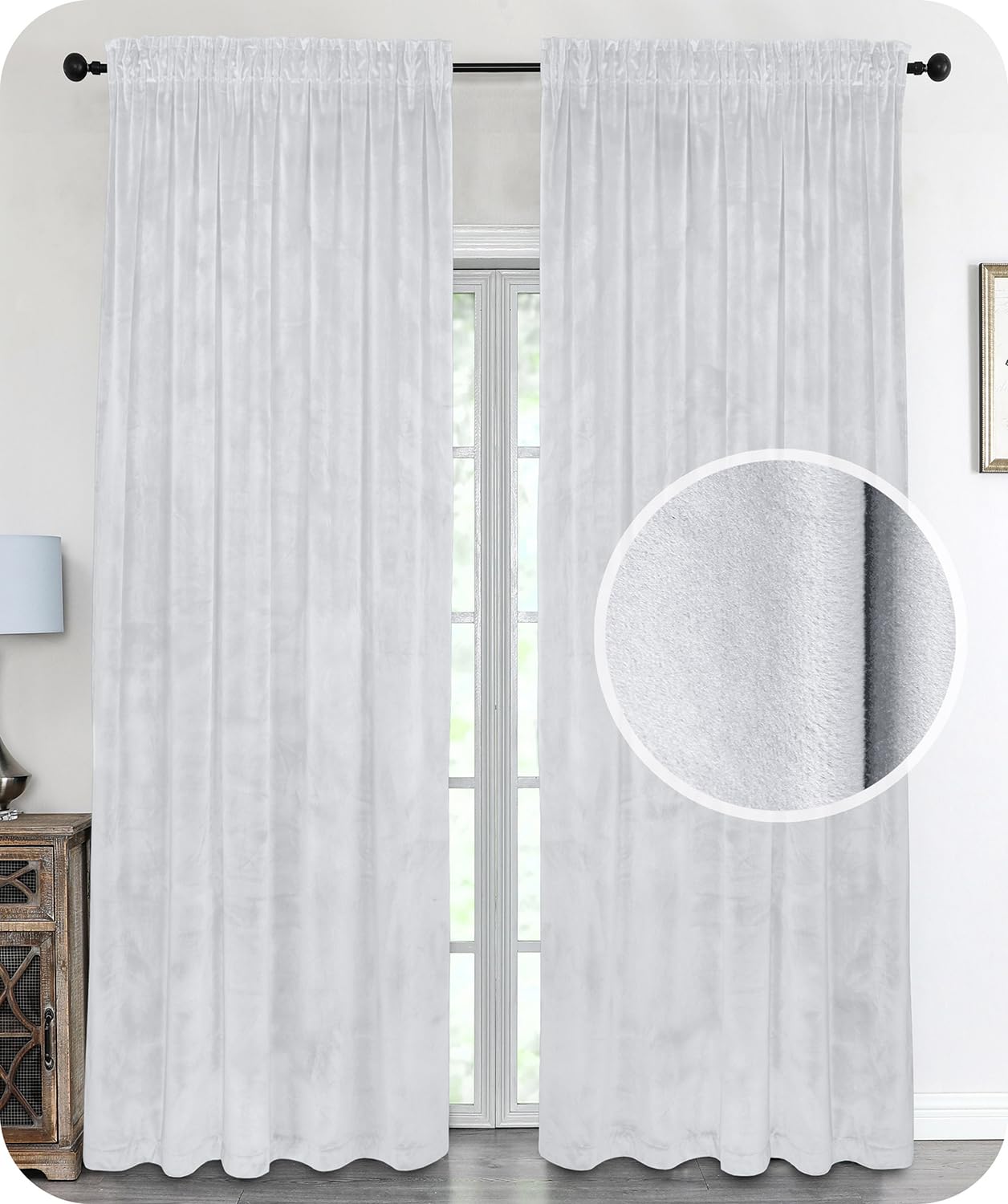BEAUTEX Velvet Curtain Ruffle Tape U-Band Curtain Velvet Blackout and Opaque, 140 x 175 cm (Width 140 cm, Height 175 cm, White)