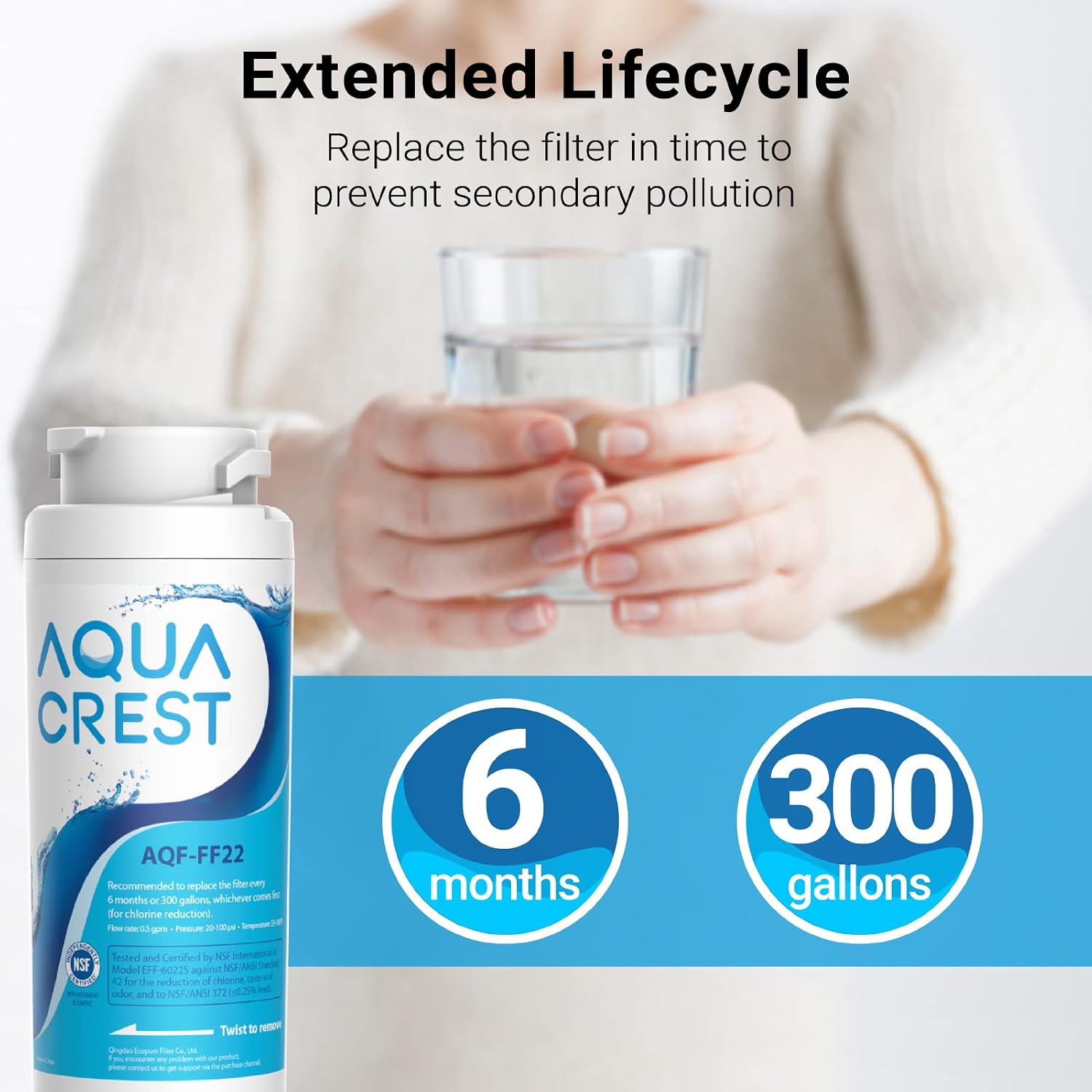 AQUA CREST MSWF Refrigerator Water Filter, Replacement for GE® MSWF SmartWater 101821B 101820A (Pack of 3)