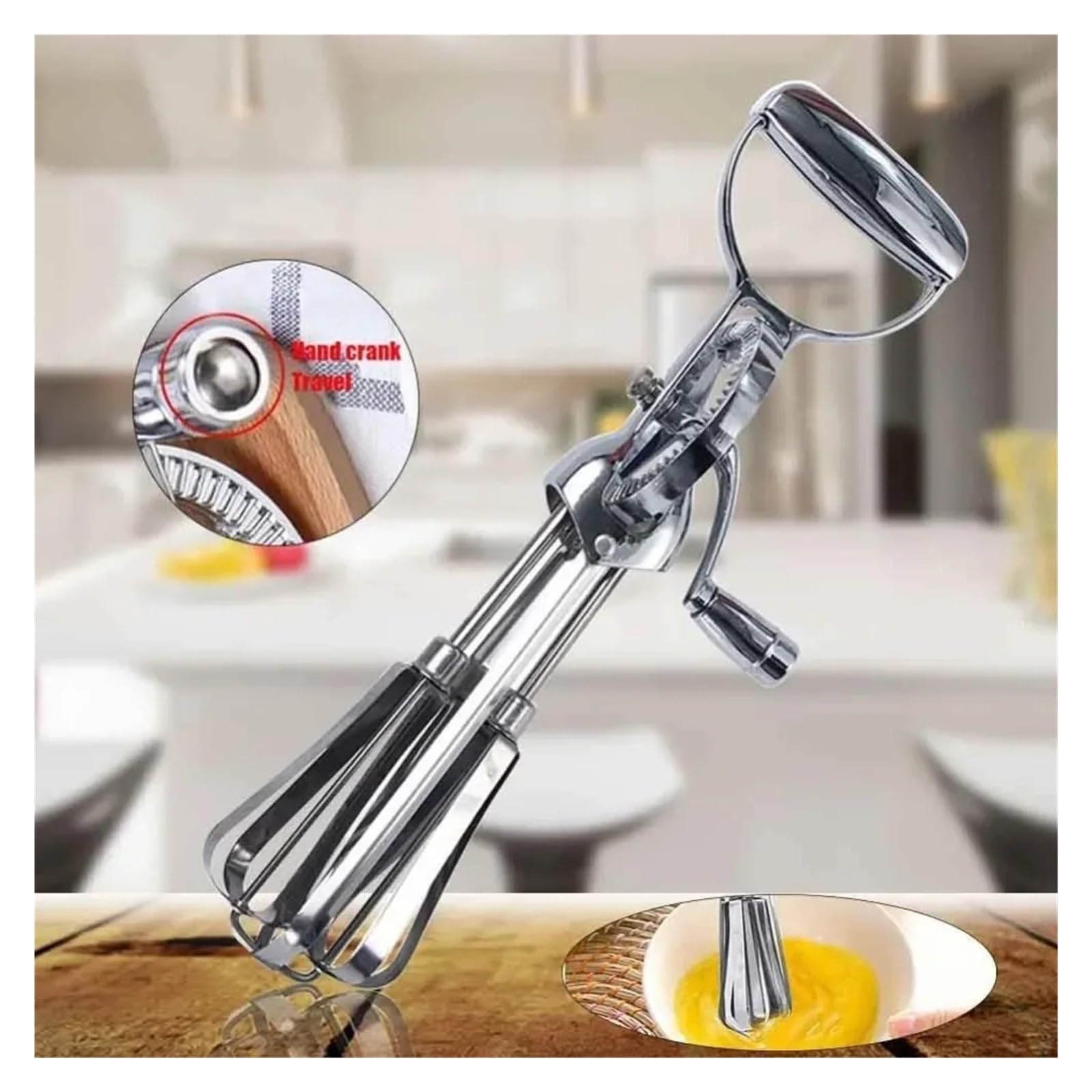 Batidor de huevos con manivela Manual acero inoxidable, batidor doble cabezal for mezclar en la cocina