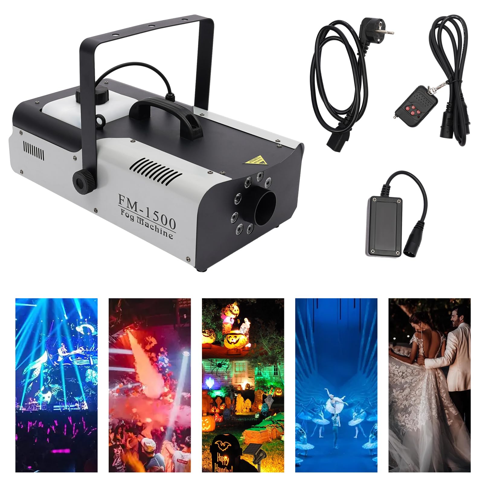 Macchina per nebbia a LED, 1500 W, 9 x 3 W, RGB DMX, telecomando 3 in 1, nebbia per palcoscenico, per feste, matrimoni, spettacoli, teatro, casa