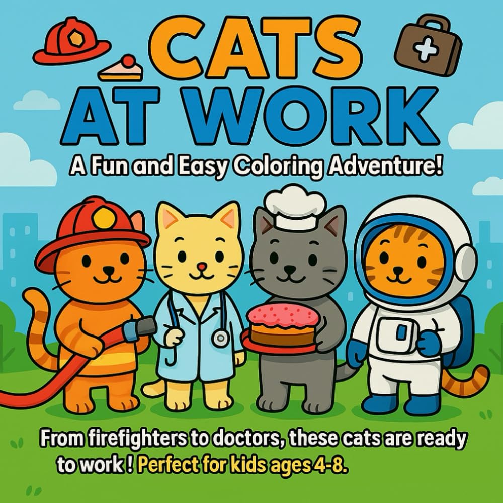 Cats at Work: A Fun and Easy Coloring Adventure!: Coloring Over 30 Cute Cats in Exciting Professions!