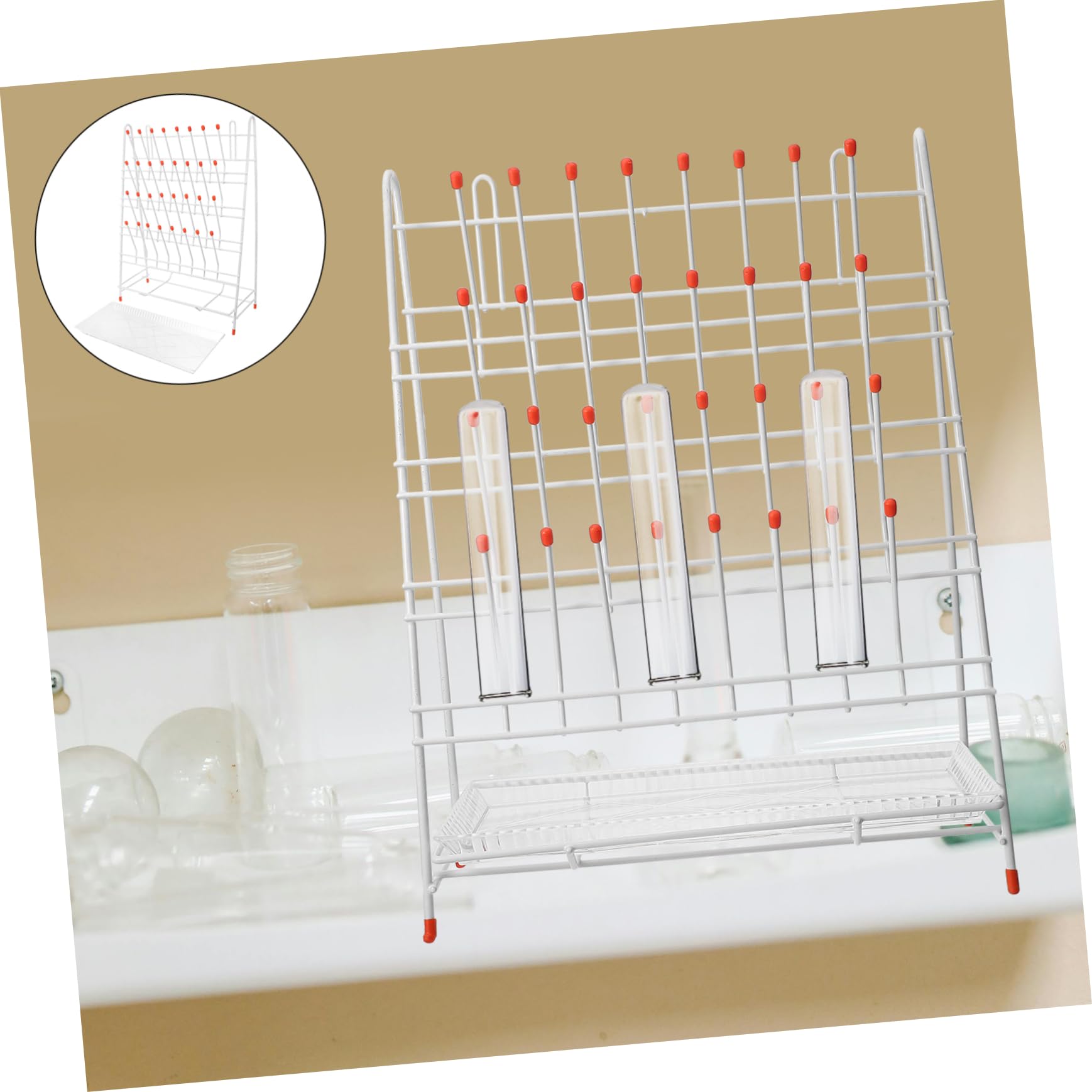 Séchoir pour Laboratoire en Fer Blanc, 32 Emplacements, Structure Stable et Solide, Seche Bouteille, Égouttoir à Verres pour Tubes à Essais
