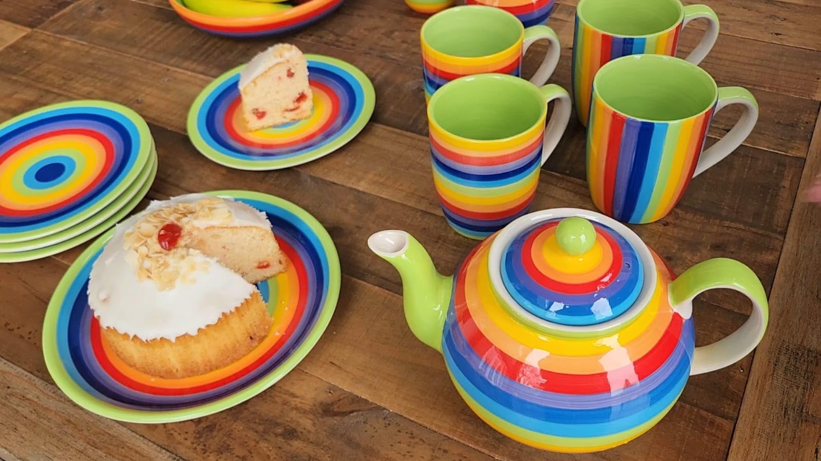 Handbemalte Teekanne mit Regenbogenstreifen, für 4 Tassen, Fassungsvermögen: 1100 ml