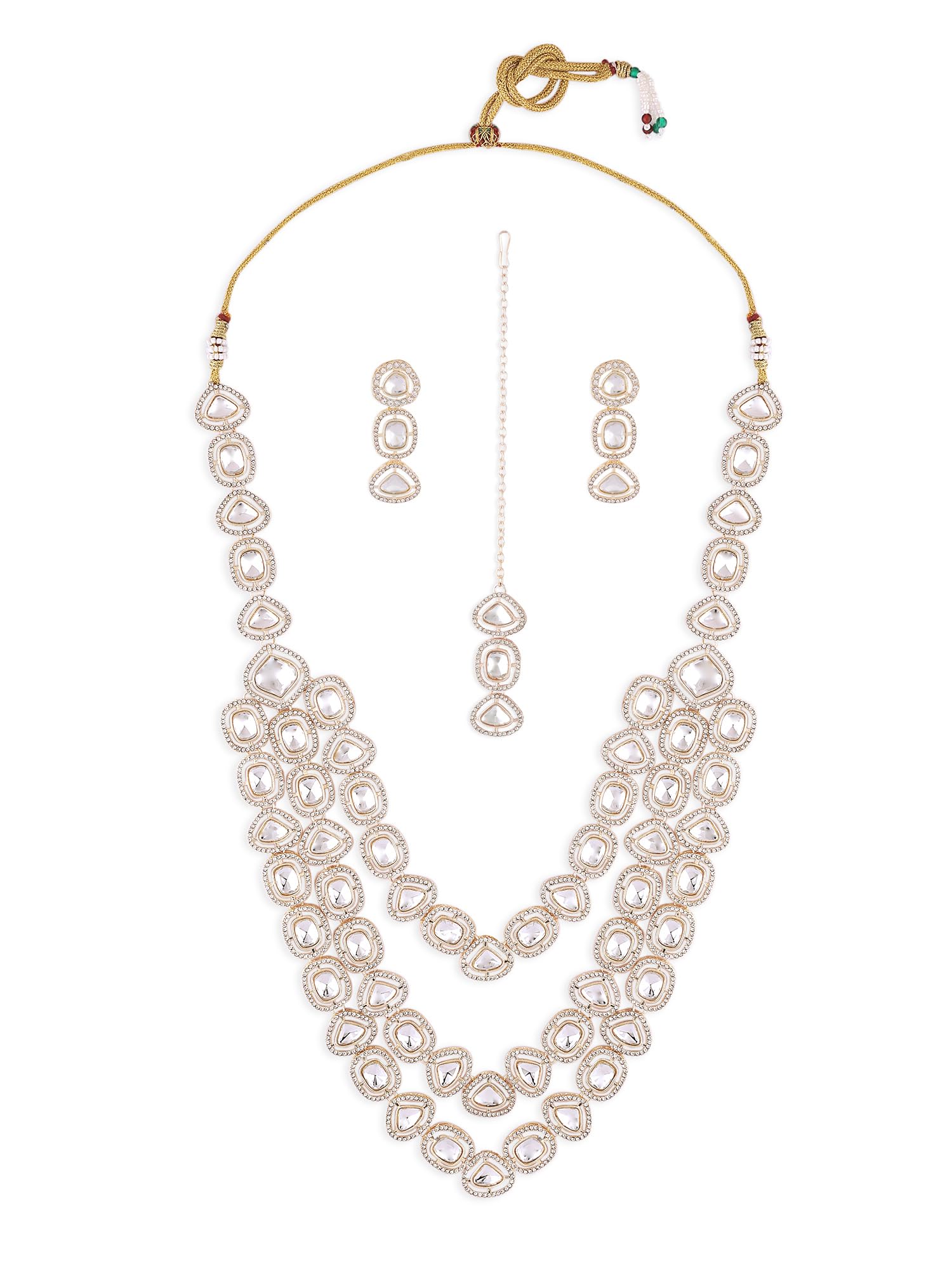 ZAVERI PEARLS الذهب البني حجر الراين ياني الأسترالي قلادة وأقراط ومجموعة مانغتكا للنساء - ZPFK17998