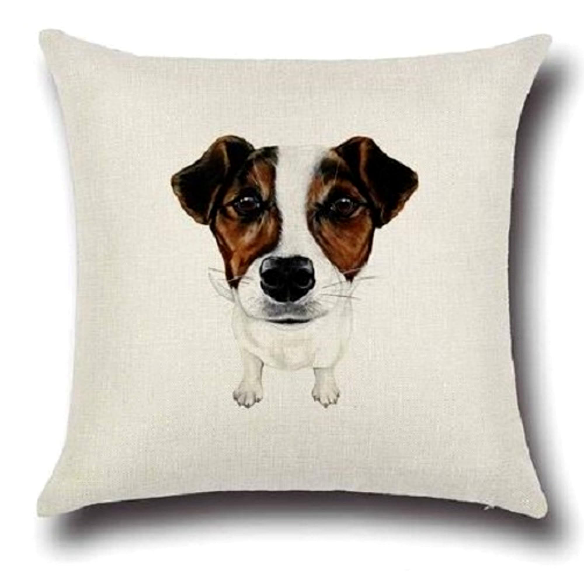 Furever Gifts Multicoloured Jack Russell Terrier Dog Print Cushion Cover Natural Linen Blend 17" X 17" (45Cm) 1 Piece